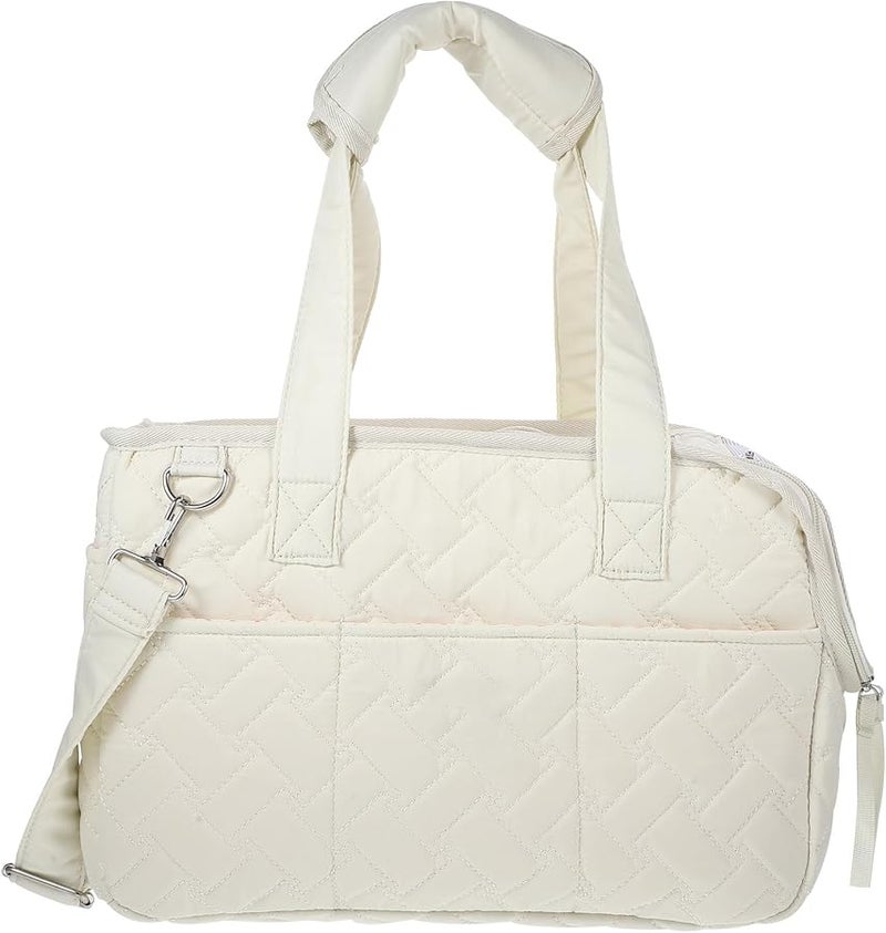 Small Cream Canvas Pet Carrier Bag with Pocket for Puppy and Cat Travel - Image 1